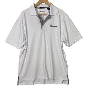 Divots Men Striped Golf Polo Shirt Mercedes Benz Embroidered Logo Sz Large White